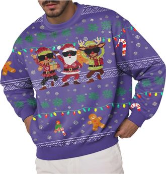 Generic Mens Christmas Sweatshirt 3D Printed Xmas Pullover Sweater Funny Santa Long Sleeve for Men Christmas for Men Funny Xmas Festival Patterned Outfits Top