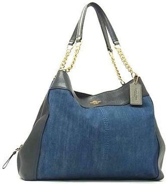 Coach Blue Navy Denim Leather Handbag Shoulder Bag Tote Bag (Pre-Owned)