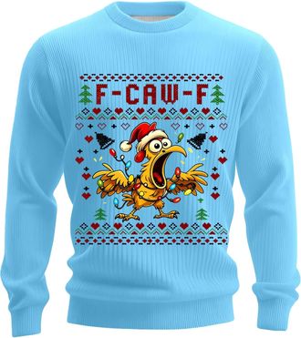 Generic Ugly Christmas Jumper Men F-CAW-F Round Neck Jumpers Holiday Lightweight Funny Scream Chicken Knitted Tops Sweater Loose Fashion Male Xmas Clothes(Lig