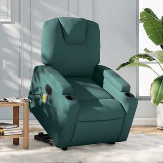 vidaXL Vidaxl - Sill&oacute;n Masaje El&eacute;ctrico Reclinable Elevable Tela Verde Oscuro