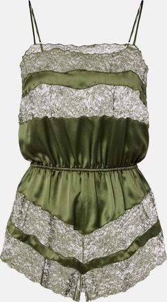 Saint Laurent Jumpsuit corta in raso di seta con pizzo