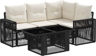 vidaXL Conjunto De Sof&aacute;s De Jard&iacute;n 5 Uds. Negro Y Blanco Crema Vidaxl