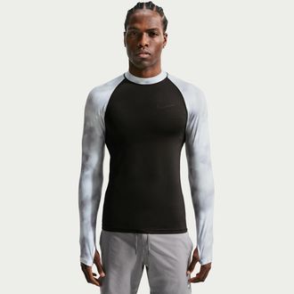 Nike Mens Swim Whitewater Long Sleeve Rashguard Top in Black | NESSG475-054