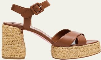 Christian Louboutin 70mm Calakala Leather Crisscross Espadrille Sandals