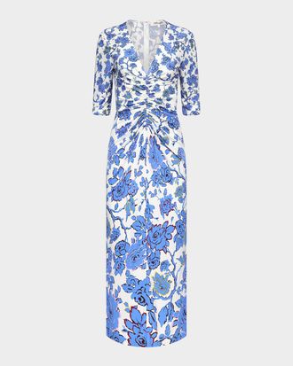 Diane Von F&uuml;rstenberg Alba Ruched Floral-Print Maxi Dress