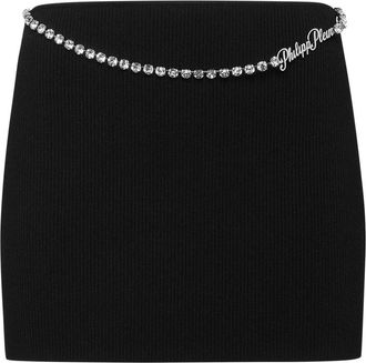 Philipp Plein Viscose Stretch Mini Rok Signature - Dames - Korte rokken - Zwart - XL - Polyester - Rokken