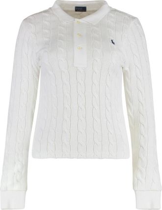 Polo Ralph Lauren Cable Knit Polo - Dames - Polos - Wit - XS - Katoen - Tops
