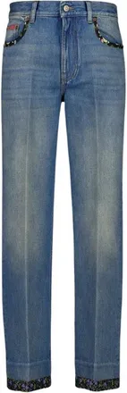 Valentino Garavani Denim Broek met Bloemendetail - Dames - Regular Fit Jeans - Blauw - W25 - Denim - Jeans