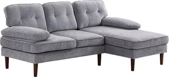 HOMCOM Homcom Sof&aacute; Esquinero De 3 Plazas Tapizado En Chenilla, Sof&aacute; Chaise Longue En Forma De L Con Patas De Madera Y Reposabrazos, 215x142x88 Cm, Gris