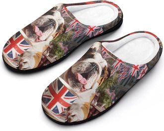 Generic English Bulldog UK Flag Funny Mens Cotton Slippers Soft Non-Slip Rubber Sole House Slipper Indoor Outdoor