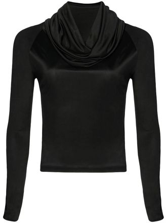 Rta long-sleeve hooded jersey top - women - Acetate - L - Black