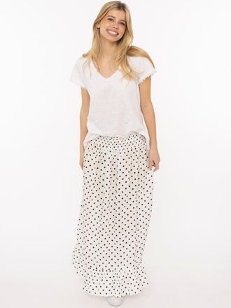 Zwillingsherz Maxirock ZWILLINGSHERZ Classic Dots, Damen, Gr. L/XL, wei&szlig;, Obermaterial: 59% Viskose, 30% Baumwolle, 11% Leinen, R&ouml;cke Maxirock, kn&ouml;chellang, elastis