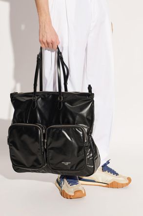 Dolce & Gabbana Leather Shopper Bag, Mens, Black