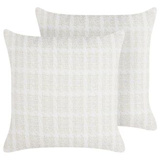 Beliani Beliani - Conjunto De 2 Cojines Decorativos Con Funda De Algod&oacute;n A Cuadros Beige 45 X 45 Cm Douris