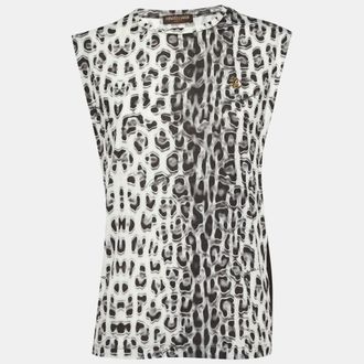 Roberto Cavalli Black/grey Printed Jersey & Mesh Tank Top