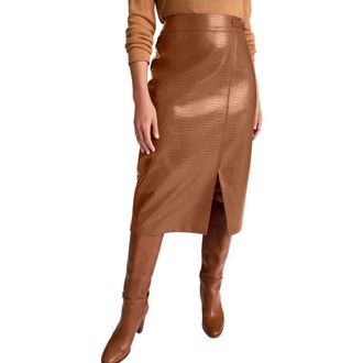 Jessica London Faux Leather Croc Wrap Skirt in Cognac at Nordstrom, Size 28
