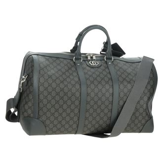 Gucci Web Trim Weekend Duffle Bag Gg Coated Canvas Gray Pvc Handbag (Pre-Owned)