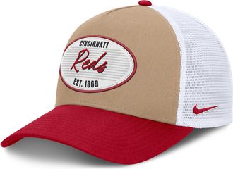 Nike Cincinnati Reds Rise Nike Mens MLB A-Frame Trucker Adjustable Hat in Brown | NB1F0JOTRED-G3T