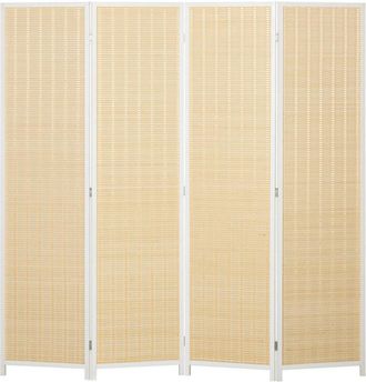 HOMCOM Homcom - Biombo De 4 Paneles Plegable 180x180 Cm Separador De Ambientes Divisor De Habitaci&oacute;n Tejido A Mano De Bamb&uacute; E Hilo De Algod&oacute;n Para Sal&oacute;n Blan