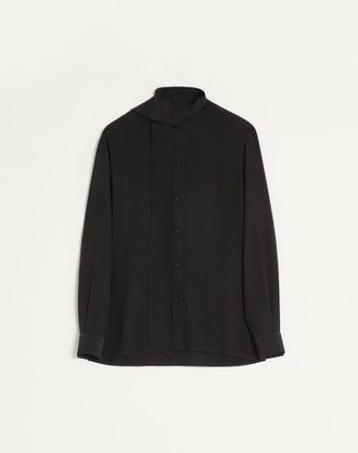 Valentino Camicia Valentino In Seta Crepe De Chine Con Collo A Sciarpa Uomo NERO 38