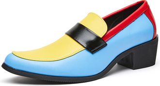 Generic Mens Dress Business Shoes Pointed Toe Heeled High Heels Derby Oxford Shoes Fashion Slip On Penny Loafer for Men (Blue,7.5)