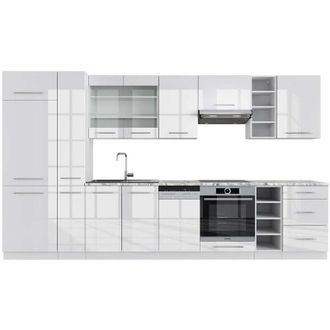 Vicco Cucina componibile Fame-Line, Bianco lucido/bianco, 355 cm, pl Marmo