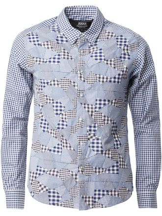 Anrealage patchwork checked shirt - men - Cotton - 46 - Blue