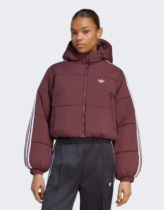 adidas Originals Adicolor - Piumino corto con cappuccio color rubino aurora-Rosso