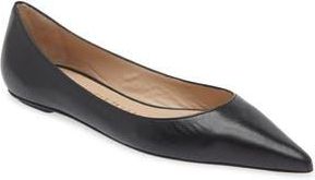 Stuart Weitzman Emilia Pointed Toe Flat in Black Leather at Nordstrom Rack, Size 6