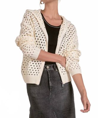 Elan Womens Collette Crochet Zip Hoodie Sweater In Off White