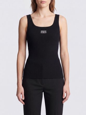 Elisabetta Franchi Slim Fit Wool Knit Top with Embroidered Logo