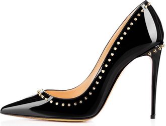 Minitoo Women Sexy Heels Pumps Studded Rivet Party Wedding Shoes WW-8 Black UK 7.5