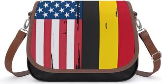 Generic USA Belgium Flag Crossbody Bag Womens Handbag PU Message Bags Shoulder Purse with Adjustable Strap