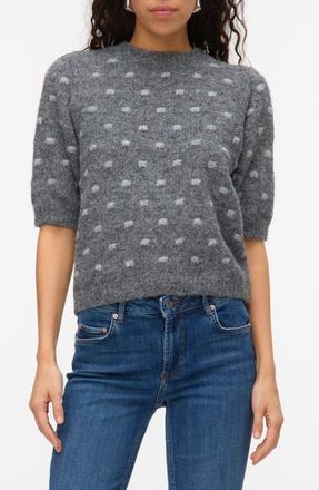 Vero Moda Novah Dotty Crewneck Sweater in Dark Grey Melange De at Nordstrom, Size X-Small