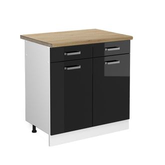 Vicco Mueble Bajo De Cocina R-line, Negro Brillo Intenso, 80 Cm, Et Roble