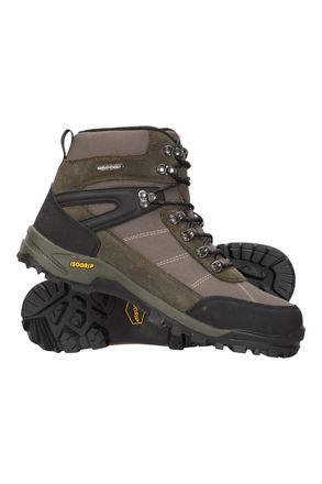 Mountain Warehouse Storm Mens Waterproof Boots with Heel & Toe Bumpers IsoGrip Walking Shoes Khaki