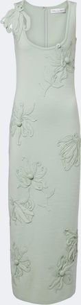 Oscar De La Renta Floral appliqu&eacute; wool-blend midi dress
