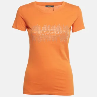 Roberto Cavalli Orange Rhinestone Jersey T-Shirt