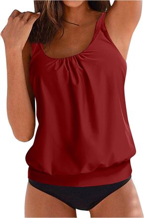 Generic Ladies Tankini Swimwear Sets Tummy Control Swimwear Two Piece Swimming Tops for Women with Shorts Built in Bra Swimsuit Plus Size Swimsuits for Women 