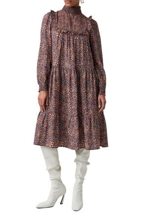 French Connection Faith Drape Long Sleeve Shift Dress in Bitter Chocolate at Nordstrom, Size 8
