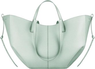 Generic Genuine Leather Womens Tote Bag - Large Capacity Barrel-shaped Commuter Shoulder Bag (Mint Green Large [with label])