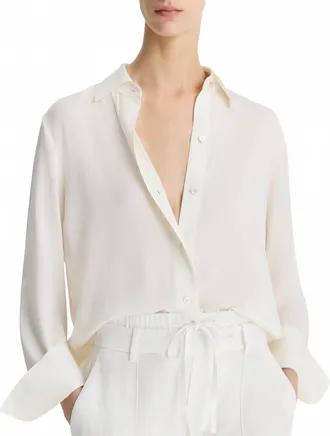 Vince Long Sleeve Button Down Blouse In Off White