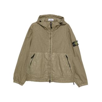 Stone Island Light Jackets, male, Green, Size: 2XL Compass-badge Hooded Jacket