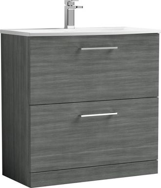 Balterley Balterley Modern Bathroom 2 Soft Close Drawer Floor Standing Vanity & Basin, Anthracite, 800mm