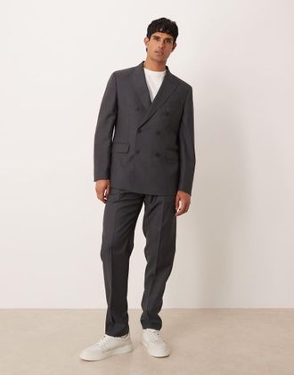Mango Siena - Blazer da abito premium doppiopetto in 100% lana grigio antracite