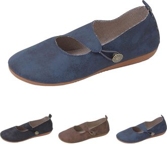 Generic Womens Flats Shoes Round Toe Dressy Slip On Loafers for Women Non Slip Business Casual Work Boat Shoes Retro Button Lace up Walking Shoe Flat Loafer L