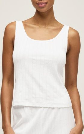 Petite Plume Pima Cotton Pointelle Tank in White at Nordstrom, Size X-Small