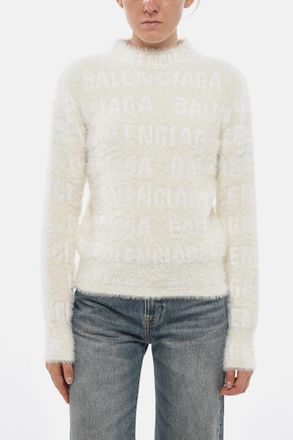 Balenciaga Maglione Fuzzy in Tinta Unita Logato Balenciaga