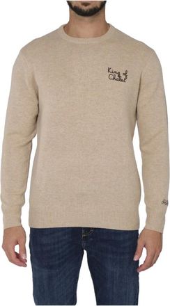 MC2 Saint Barth Heron King Chalet 11 Emb Beige Heren Trui - Heren - Ronde hals truien - Beige - 2XL - Wol - Truien & Vesten