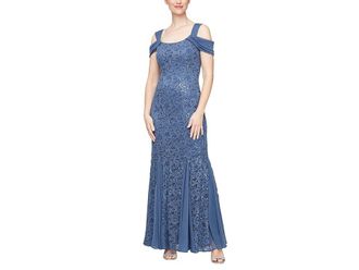 Alex Evenings Long Sequins Lace Dress Womens Dress Wedgewood : 14, Nylon/Polyester/Spandex